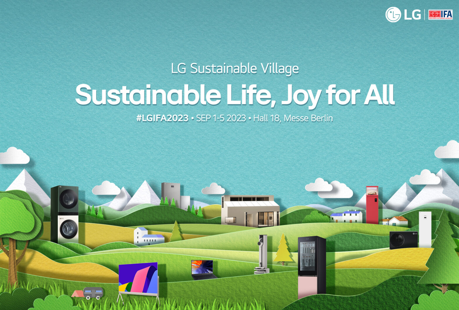A promotional image for LG Sustainable Village available at IFA 2023 (Landscape)