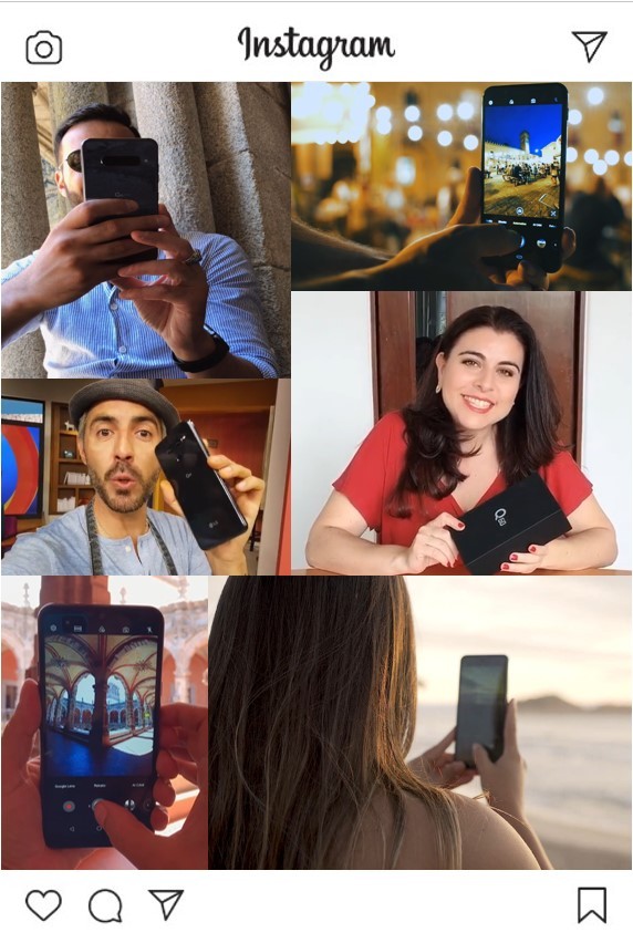 An image on Instagram featuring Instagram influencers using LG smartphones including LG V50 ThinQ, LG G8S ThinQ and LG Q60.