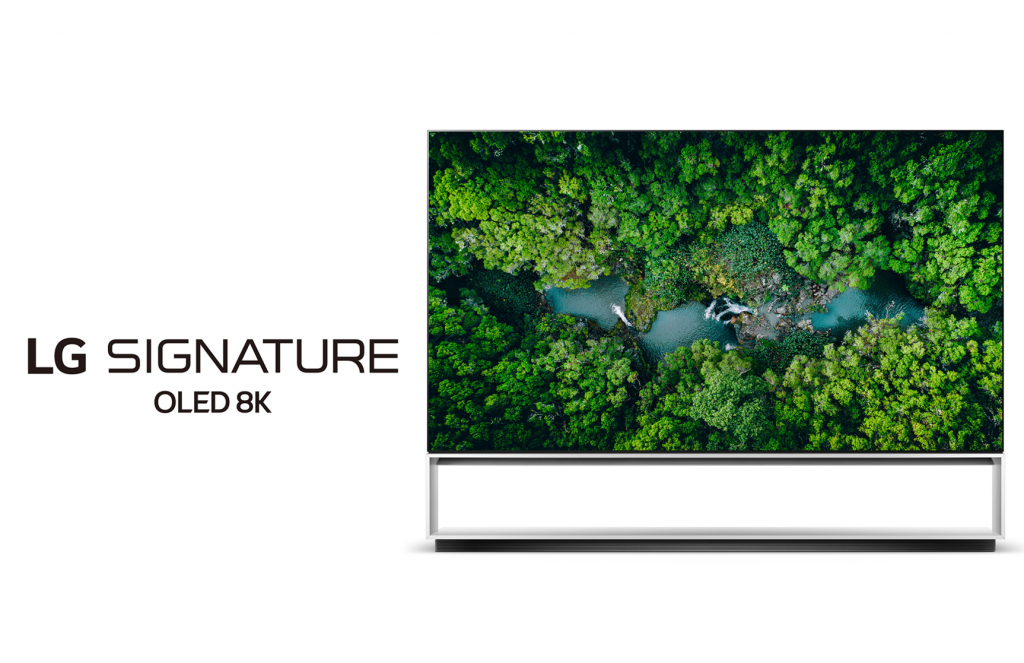 Front view of LG’s 2020 Real 8K OLED TV with the LG SIGNATURE OLED 8K logo positioned on the left