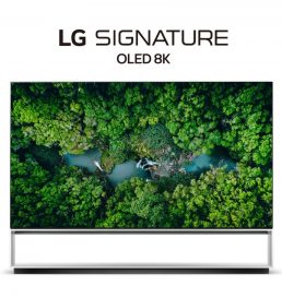 Front view of LG’s 2020 Real 8K OLED TV with the LG SIGNATURE OLED 8K logo positioned above