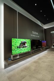 A view of LG’s OLED 8K TV zone at CES 2020, with the company’s 8K OLED TV lineup on display