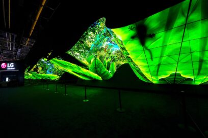 A view-angle view of LG OLED Wave as it delivers the vibrant natural colors of a rainforest at CES 2020
