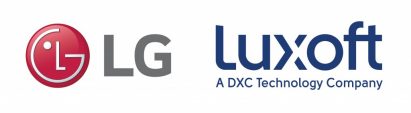 The logos of LG Electronics and Luxoft to acknowledge the new partnership to improve and expand the webOS Auto platform