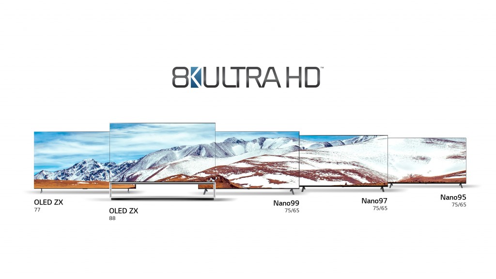 The LG 8K OLED TV and LG 8K NanoCell TV lineups displayed side-by-side with CTA’s 8K Ultra HD logo positioned above