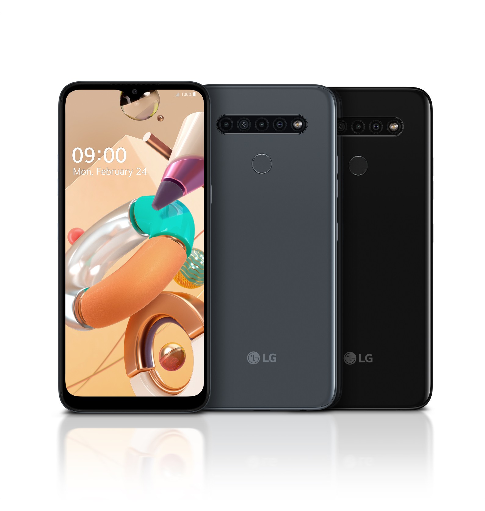 The front and rear view of the LG K41S in Titanium and Black