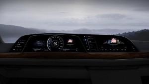 Front view of the first-ever in-vehicle curved OLED display inside the all-new 2021 Cadillac Escalade, which utilizes LG Electronics’ P-OLED Technology
