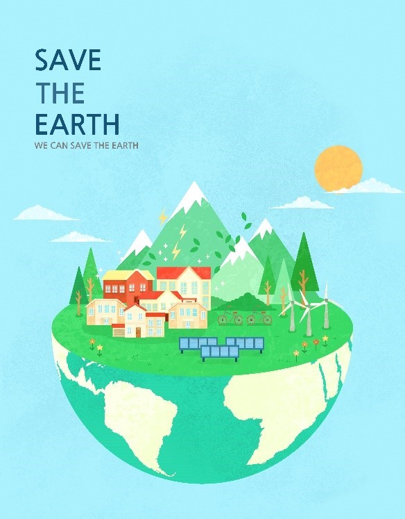A poster with the slogan, “Save The Earth, We Can Save The Earth,” to celebrate Earth Day