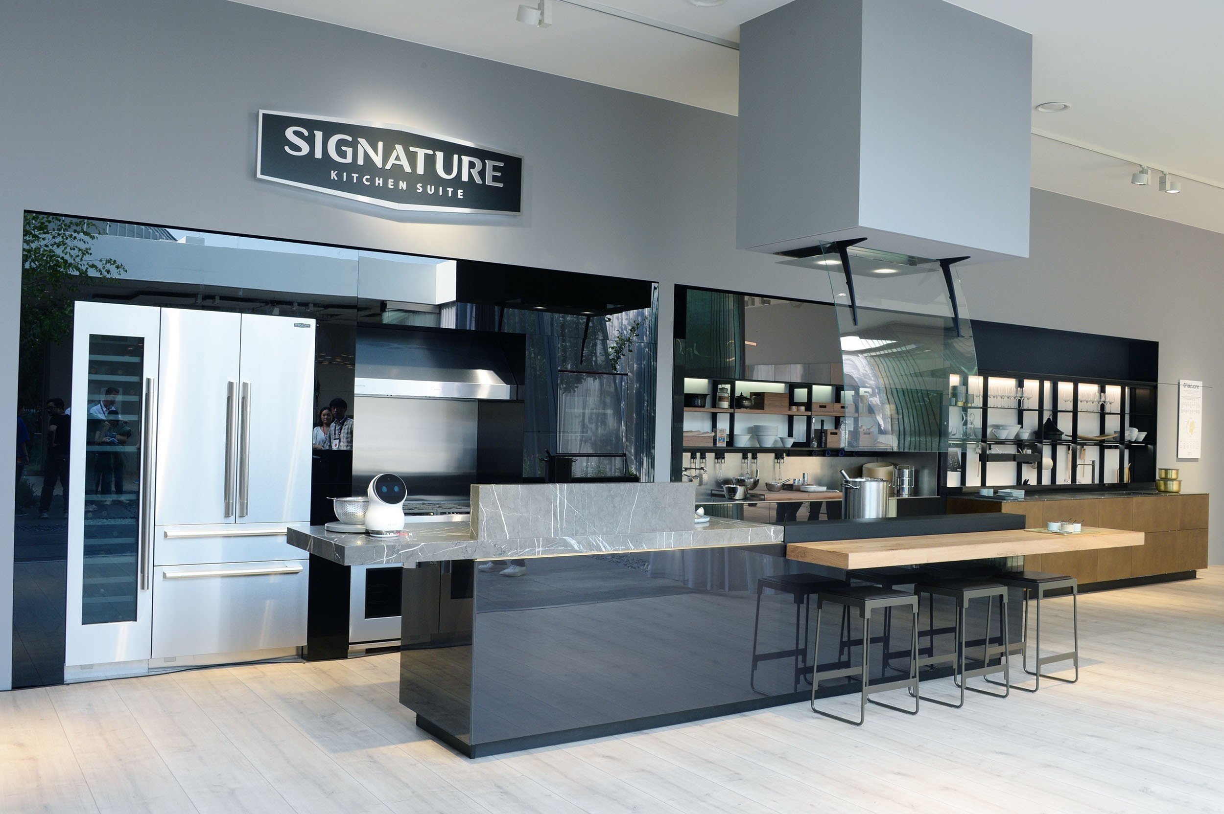 View of the LG Signature Kitchen Suite display zone with the company's top-of-the-line AI-enabled home appliances