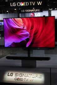 Front view of the LG SIGNATURE OLED TV W on display at LG's CES 2017 booth