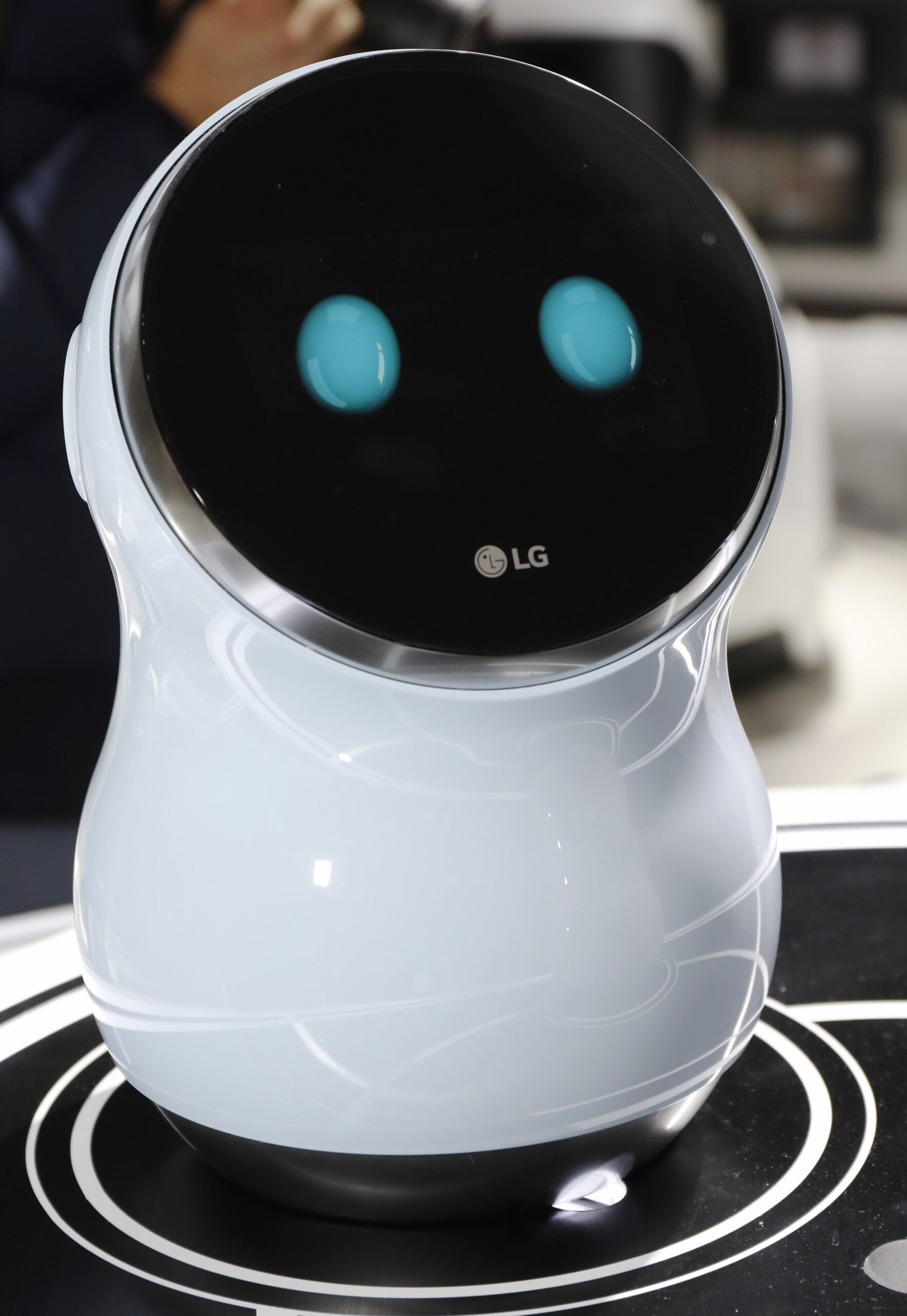 Close-up view of LG's CLOi Hub Robot on display at LG's CES 2017 booth