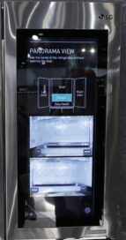 LG's InstaView Door-in-Door refrigerator featuring the Panorama View display screen in the LG display zone at CES 2017