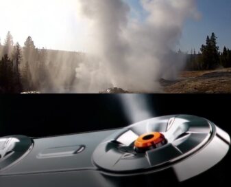 An image combining steam coming from LG TrueSteam and a natural geyser