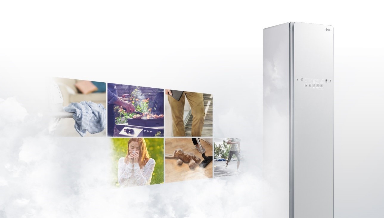 A promotional image of LG’s trusted and certified TrueSteam appliance, LG Styler