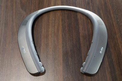 Close-up view of LG TONE Flex Premium Bluetooth headset on display at LG's CES 2017 booth