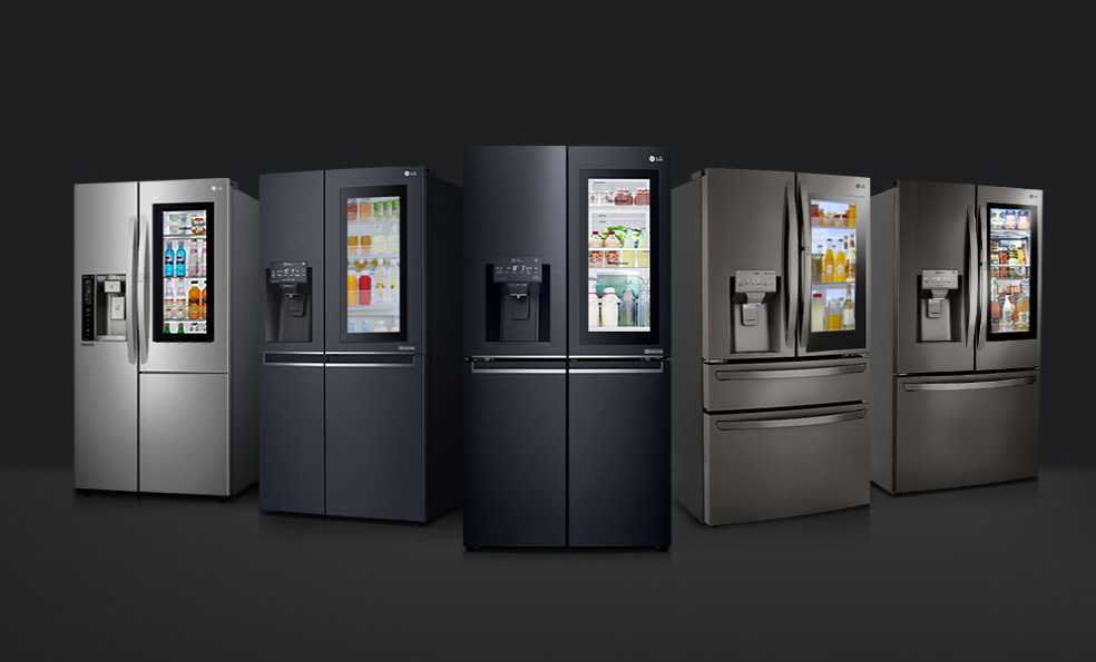 LG InstaView Door-in-Door™ refrigerator models in various colors and designs