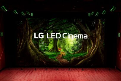 A central view of the LG LED Cinema Display producing a colorful nature scene