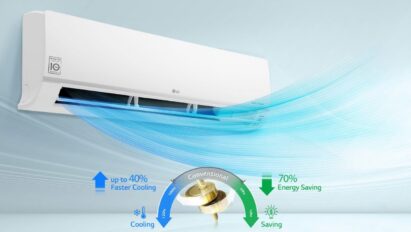 A concept image showing air burst from an LG DUALCOOL air conditioner with Dual Inverter Compressor™