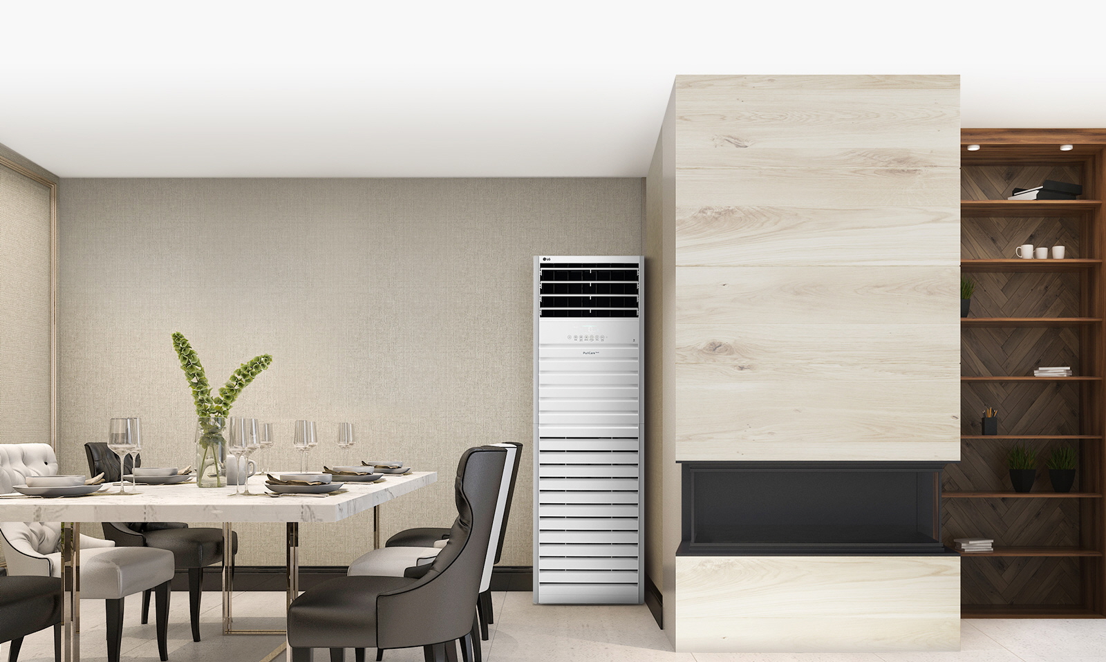 LG’s commercial air purifier in the corner of a restaurant