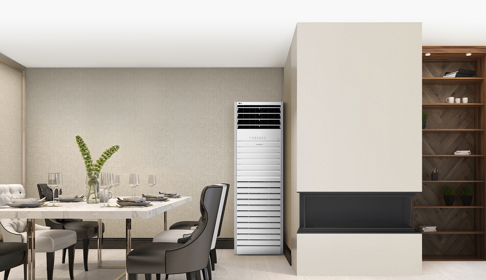 LG’s commercial air purifier in the corner of a restaurant