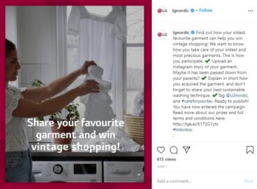 The LG Nordic Instagram page’s post showing a woman holding a delicate white shirt in front of LG’s AI DD washing machine