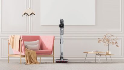 LG CordZeroThinQ A9 displayed in a beautiful, trendy living space