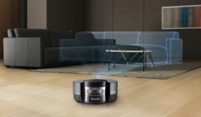 LG CordZeroThinQ Robotic Mop mapping out the living room before it starts to clean