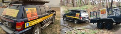 A ‘Fencing for Fires' vehicle crossing a river as it continues to protect and help recover the local nature destroyed by bushfires