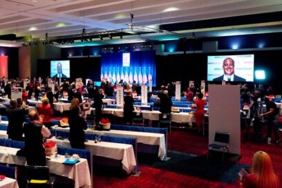 LG’s 65- and 75-inch 4K displays being used at one of the VIP viewing areas set up to stream live speeches from Washington