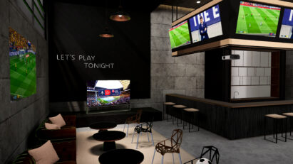 The online tour’s Virtual Sports Bar featuring many LG OLED TVs and its projector perfect for catching all the fast-paced sporting action live