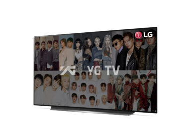 LG Smart TV displaying YG TV stars to celebrate the company’s new partnership with New ID that brings its content including YG Entertainment’s to LG TVs