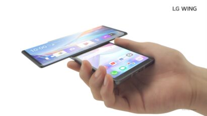 A person holding LG WING in Swivel Mode which makes it useful for multitasking
