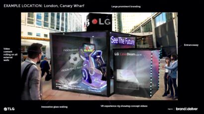 An example of an LG CineBeam booth experience advertisement in London’s Canary Wharf, a campaign created by workshop participants