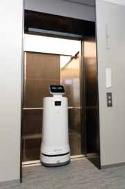 LG CLOi ServeBot exiting an elevator