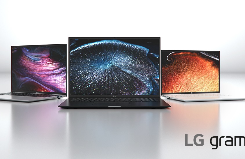 LG gram's new lineup for 2021 in all three colors - silver, black and white