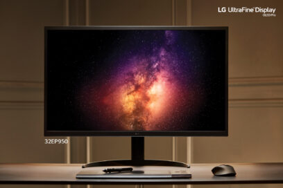 LG’s UltraFine Display OLED Pro (model 32EP950) displaying the galaxy in incredible detail and vibrant colors.