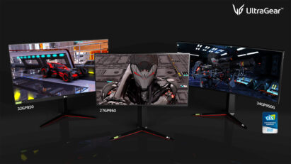 LG's new UltraGear gaming monitor lineup, another CES Innovation Award Honoree, displaying video games in superior quality thanks to high screen resolutions and a wide color gamut