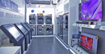 A photo of Africa's first e-Showroom in Kisumu, Kenya, featuring various LG products.