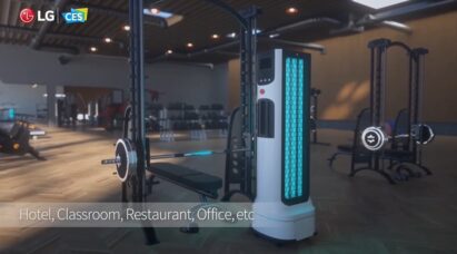 LG CLOi UV Robot cleaning and disinfecting a gym so that its members can continue working out safely.
