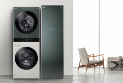 A photo featuring the simple yet exquisite LG Styler, washing machine and dryer.