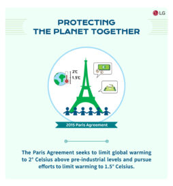 A brief explanation of the Paris Agreement with an outline image of the Eiffel Tower.