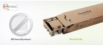 LG uses recycled pulp instead of EPS foam for its soundbar packaging which is far friendlier to the environment