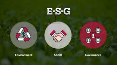 An illustration defining the acronym ESG: Environment, Social and Governance.