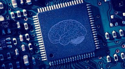 A computer chip with the image of a human brain inscribed