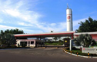 The front gate of the LG Manaus plant in Brazil