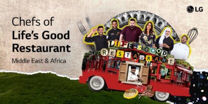 A promotional image displaying the celebrity chefs of the Life's Good Restaurant on top of the restaurant which is on wheels