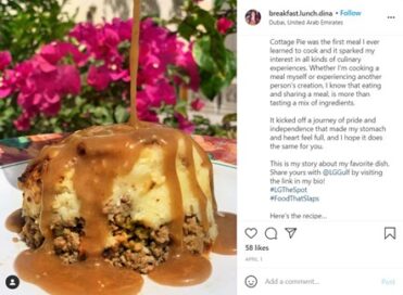 One entrant’s Instagram post sharing a picture of their favorite meal, a cottage pie, along with the story behind it