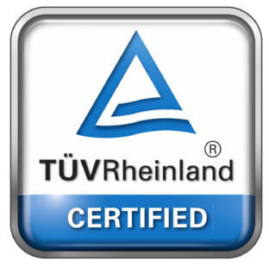 The logo displayed for TÜV Rheinland certification