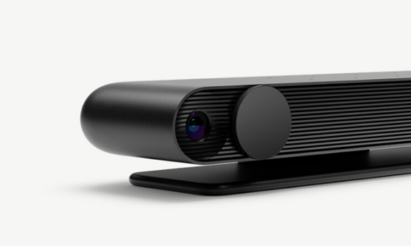 A closeup of the Portal TV box’s Smart Camera with its sliding lens cover open.