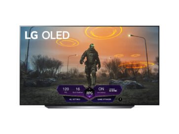 LG OLED TV displaying Game Dashboard along the bottom of the screen during gameplay