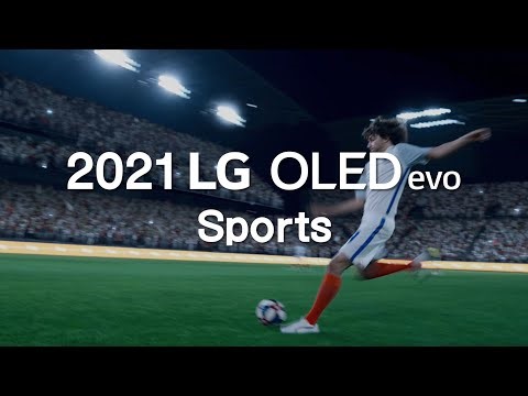 A screenshot from LG's ‘Light the game up’ YouTube video which displays a man playing soccer with the phrase ‘2021 LG OLEDevo Sports’